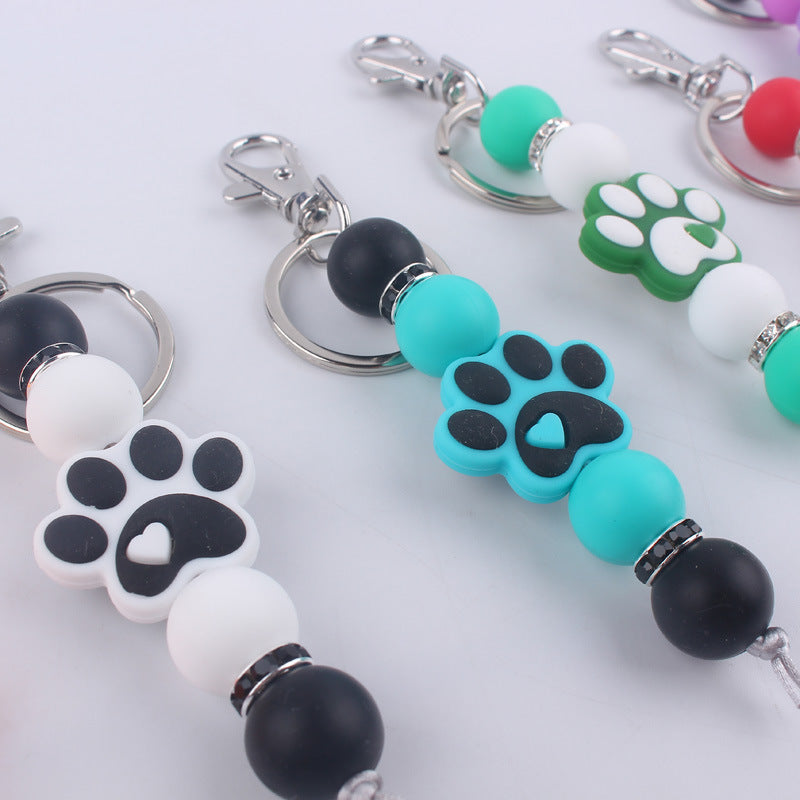 Wholesale Cartoon Dog Paw Silicone Handmade Beaded Keychain
